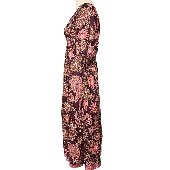 NWT Omika Brown Balloon Sleeve Ruched Upper High Waist Blair Midi Dress Sz Small - Picture 5 of 13